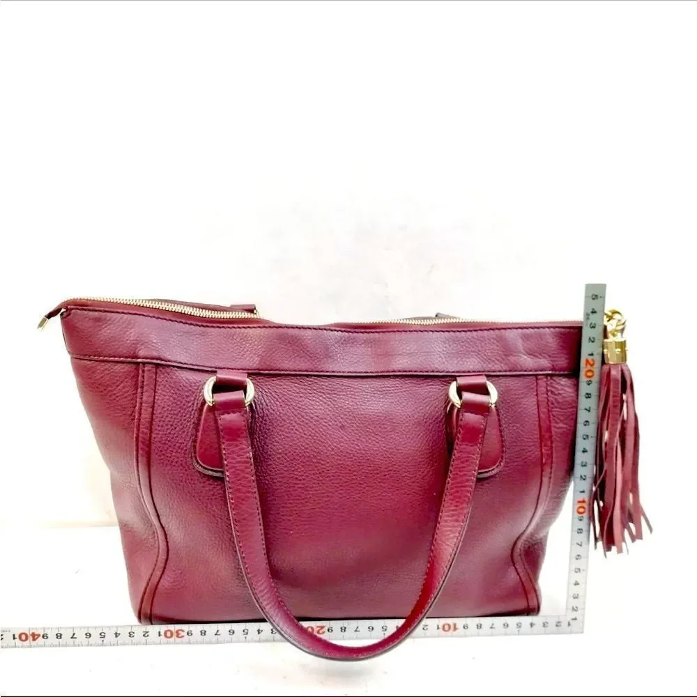 Auth Gucci Bordeaux Purple Leather SoHo Small GG Monogram Zip Working Tote